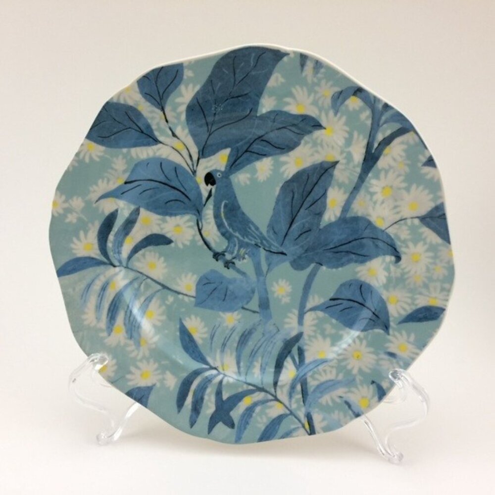 Paule Marrot Anthropologie Blue Dessert Plate Bird Parrot Retired DAMAGED 8"